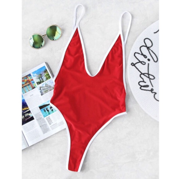 Red Monokini Thong Swimsuit - Picture 3 of 8